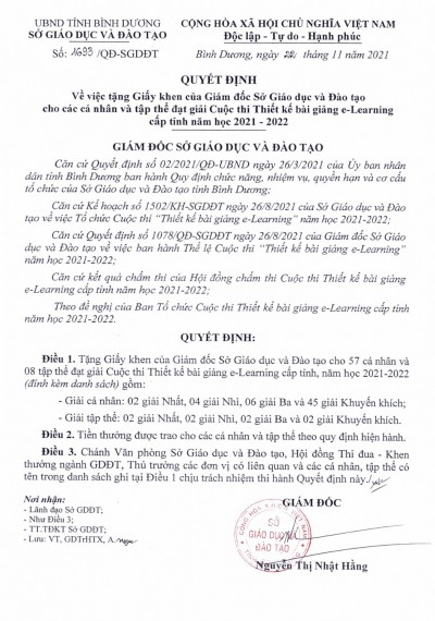 Kết quả thi E-learning cấp tỉnh năm học 2021-2022