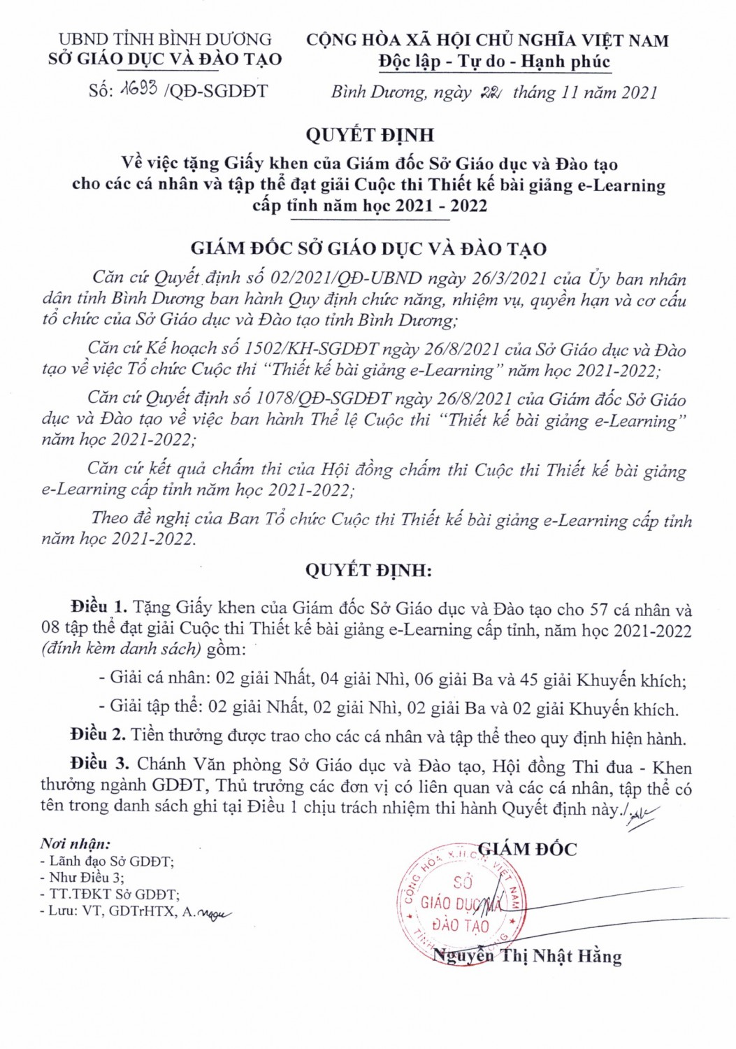 Kết quả thi E-learning cấp tỉnh năm học 2021-2022