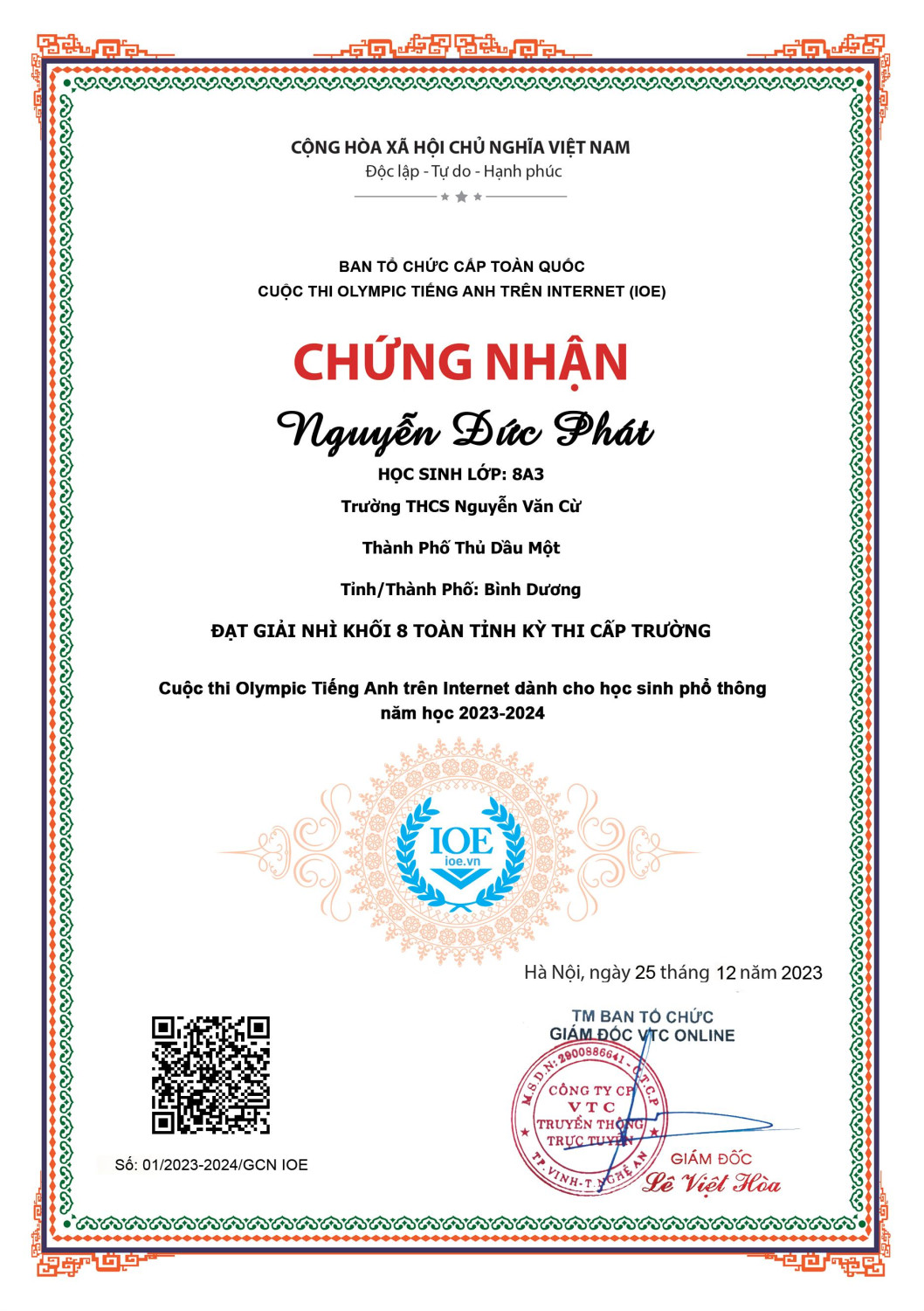 Giai Ba cấp tỉnh Vòng Trường Phát 8A3