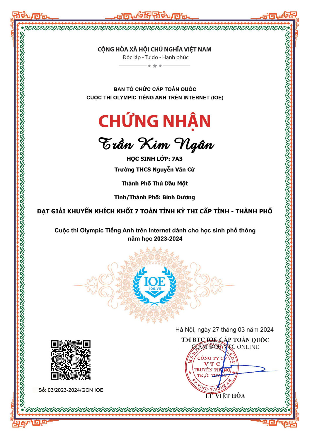 Giai KK cấp tỉnh Vòng Tỉnh Ngân 7A3