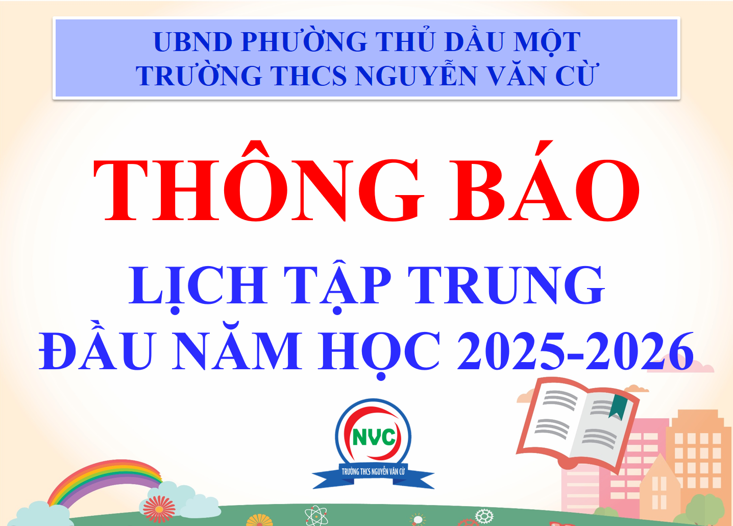 Trường THCS Nguyễn Văn Cừ thông báo lịch tập trung đầu năm học 2025 - 2026