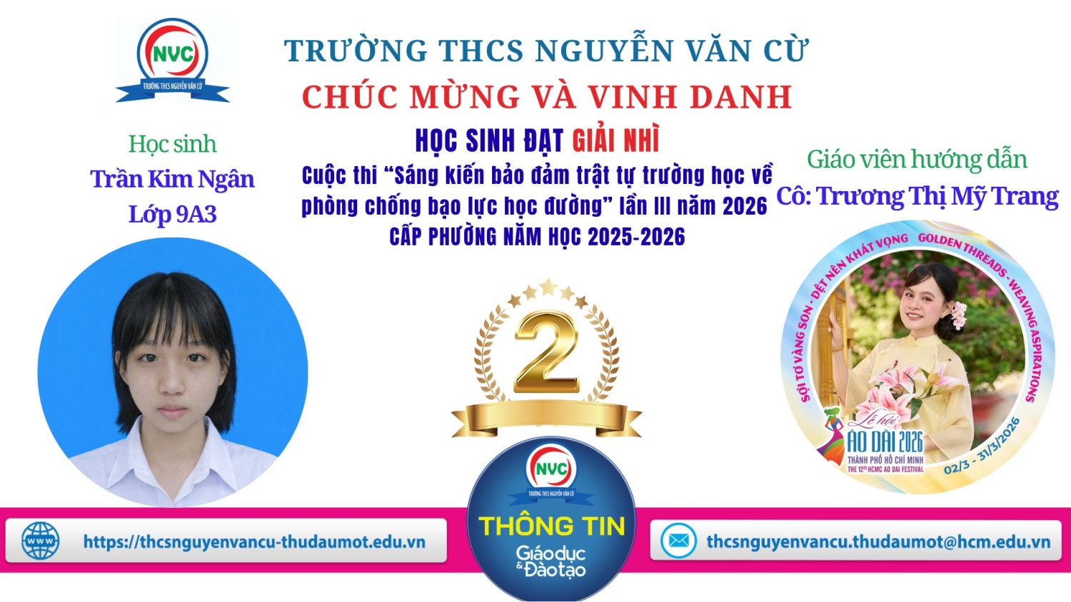 Vinh danh học sinh đã đạt thành tích xuất sắc tại Cuộc thi “Sáng kiến bảo đảm trật tự trường học về phòng, chống bạo lực học đường” lần III năm 2026 cấp phường Thủ Dầu Một